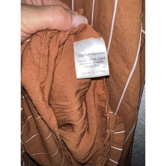 All:row Rust Orange Brown Spaghetti Strap Dress midi sz Large  White Striped 1B - Picture 10 of 11